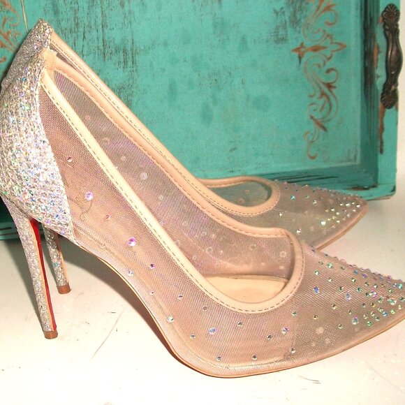 Auth Christian Louboutin NEAR-NEW "Follies Strassita" High Heel Pumps (100 mm) - Picture 4 of 9